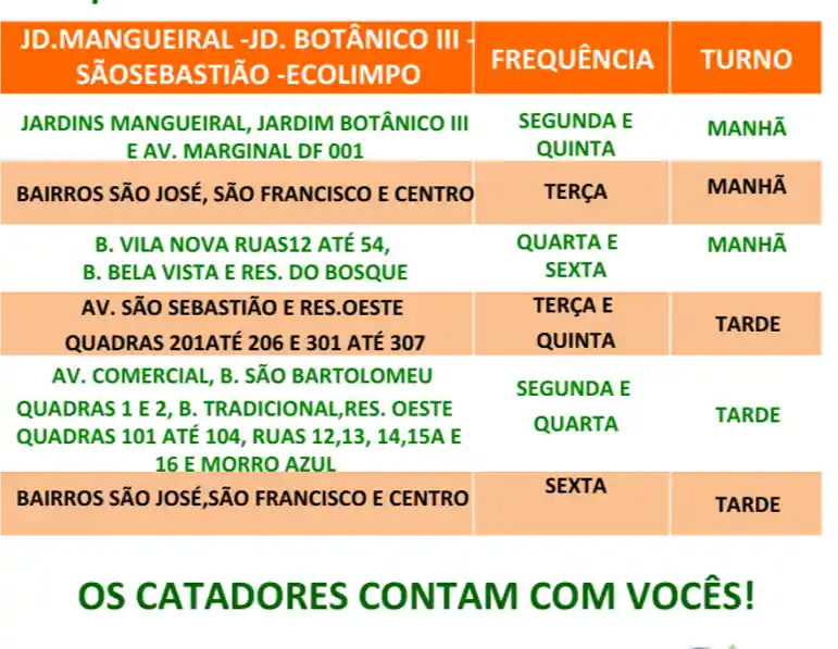 Imagem dos dias e horários de coleta